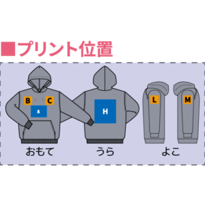 Wフードジップパーカープリント位置