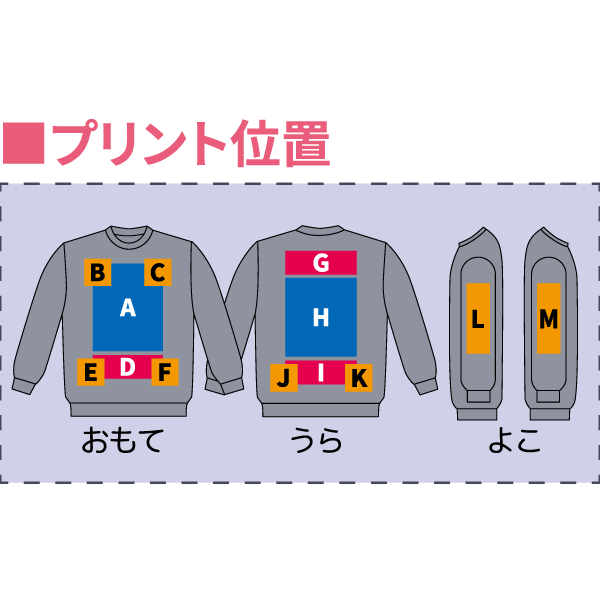 クルーネックスウェットプリント位置